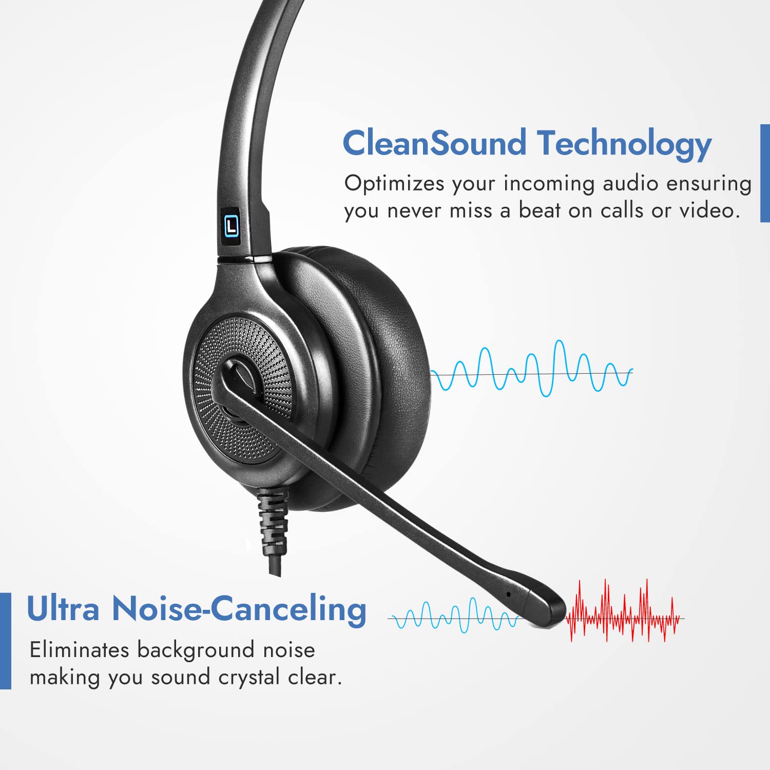 Leitner LH255XL Professional Call Center Headset - Noise Cancelling USB-A Headphones for VoIP Phone Systems - Comfortable Over-Ear Design for All-Day Use - Ideal for Customer Service, Remote Work & Office Communication