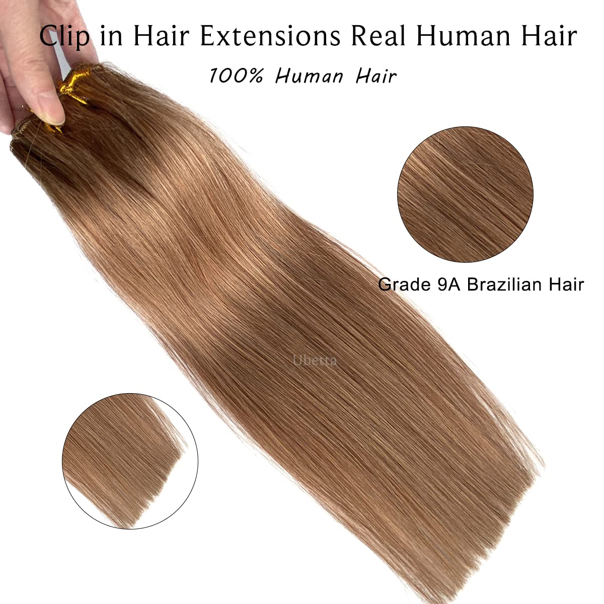 Premium 18 Inch Golden Brown Clip-In Human Hair Extensions for Women - 7 Pieces 70g Straight Double Weft Remy Hair - Natural Look for Volume & Length - Perfect for Daily Wear, Parties & Special Occasions