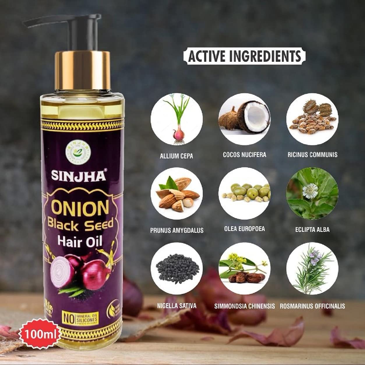 Sinjha Onion Black Seed Hair Oil 100ml with Onion Shampoo - Promotes Hair Growth & Reduces Hair Fall - Natural Hair Care Treatment for Thicker, Stronger Hair - Perfect for Daily Hair Care Routine & Scalp Nourishment