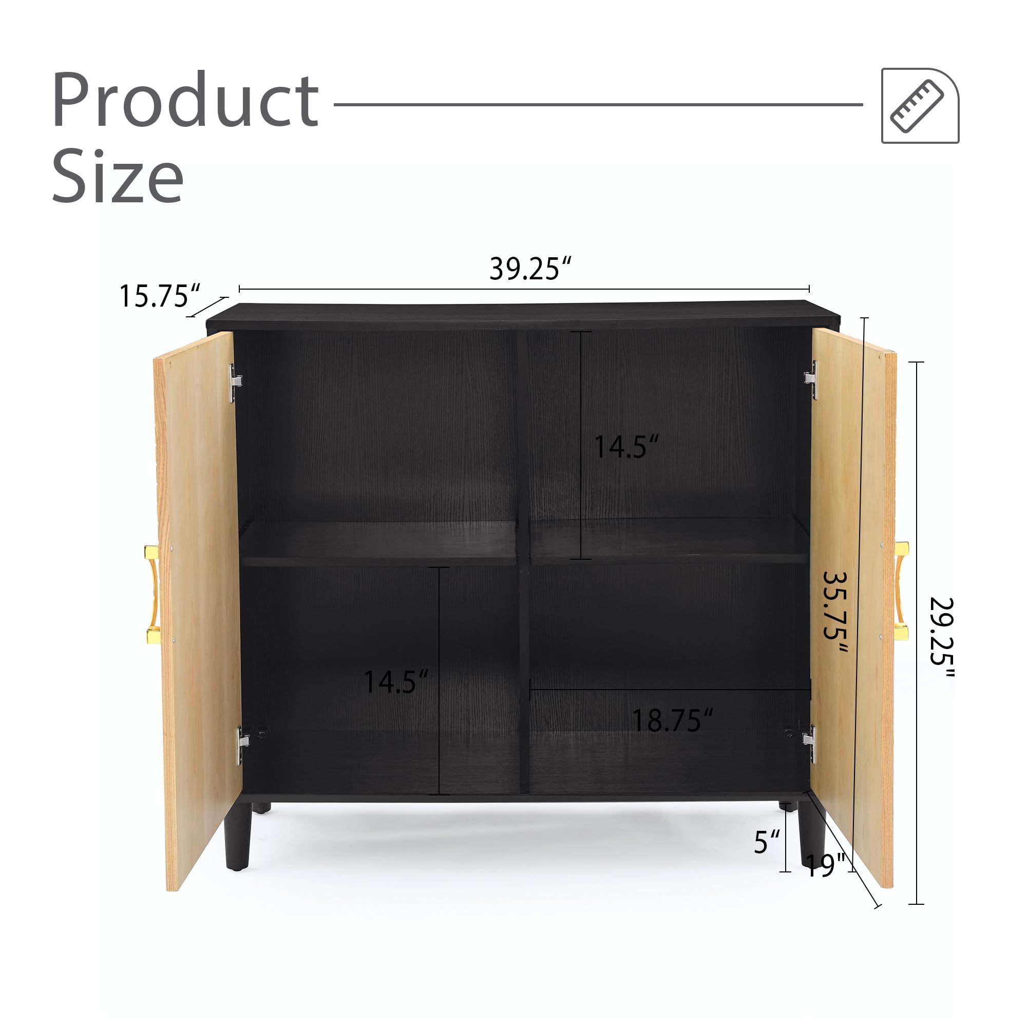 Multi-Function Storage Cabinet - Kitchen & Bathroom Sideboard Organizer with Shelves, Black | Perfect for Small Space Organization in Apartments, Dorms & Home Offices
