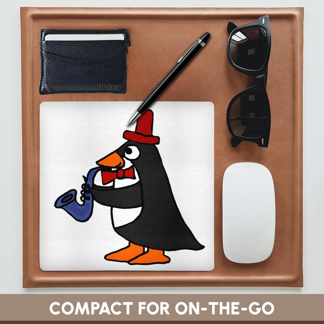 3Drose Funny Penguin Playing The Saxophone Mouse Pad - Non-Slip Rubber Base Computer Desk Accessory for Office & Gaming Setup