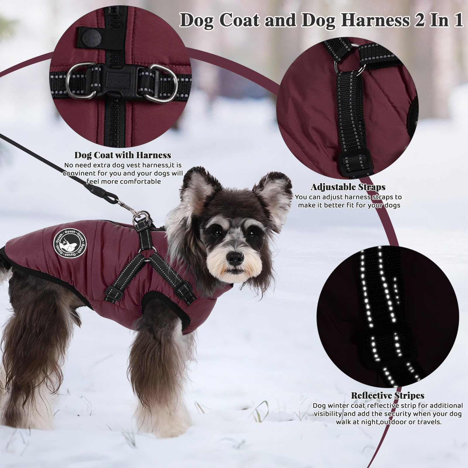 Waterproof Fleece Dog Coat with Reflective Harness - Winter Dog Jacket with Zipper for Small, Medium & Large Dogs | Warm Puppy Clothes for Outdoor Walks, Hiking & Cold Weather Protection