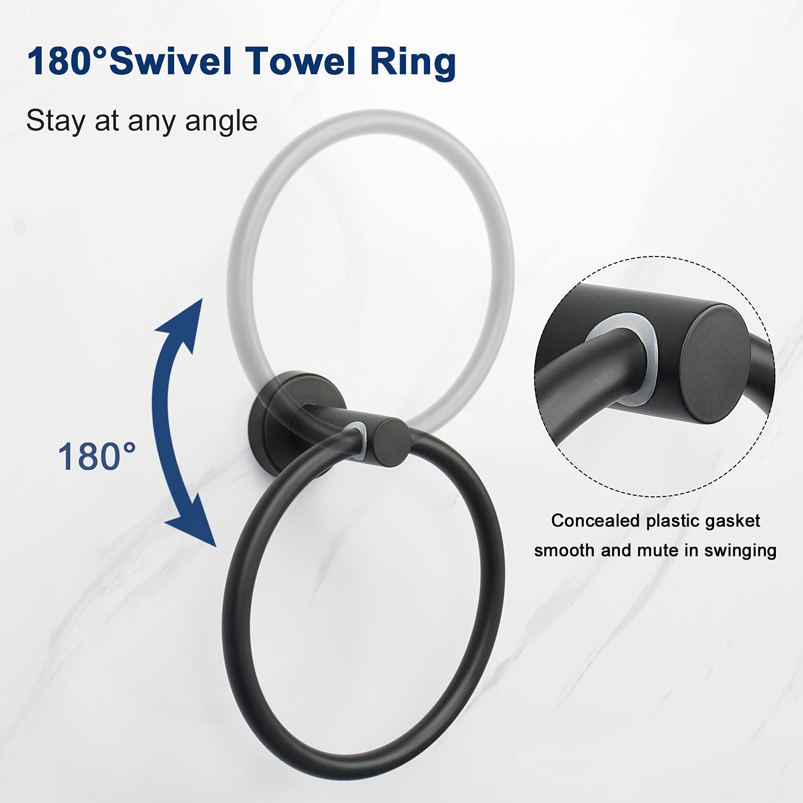NearMoon 4-Piece Matte Black Stainless Steel Bathroom Hardware Set - Includes Towel Ring, Toilet Paper Holder & 2 Robe Hooks - Wall Mounted Bath Accessories for Modern Home Decor (Perfect for Bathroom, Powder Room & Spa Style Vanity)