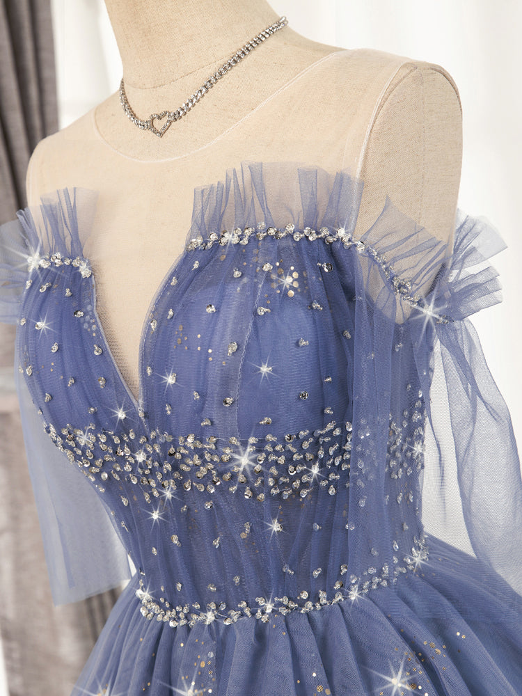 Blue Tulle Sequin Short Prom Dress - Sparkly Puffy Homecoming Party Gown for Teens | Perfect for Dances, Formals & Special Occasions