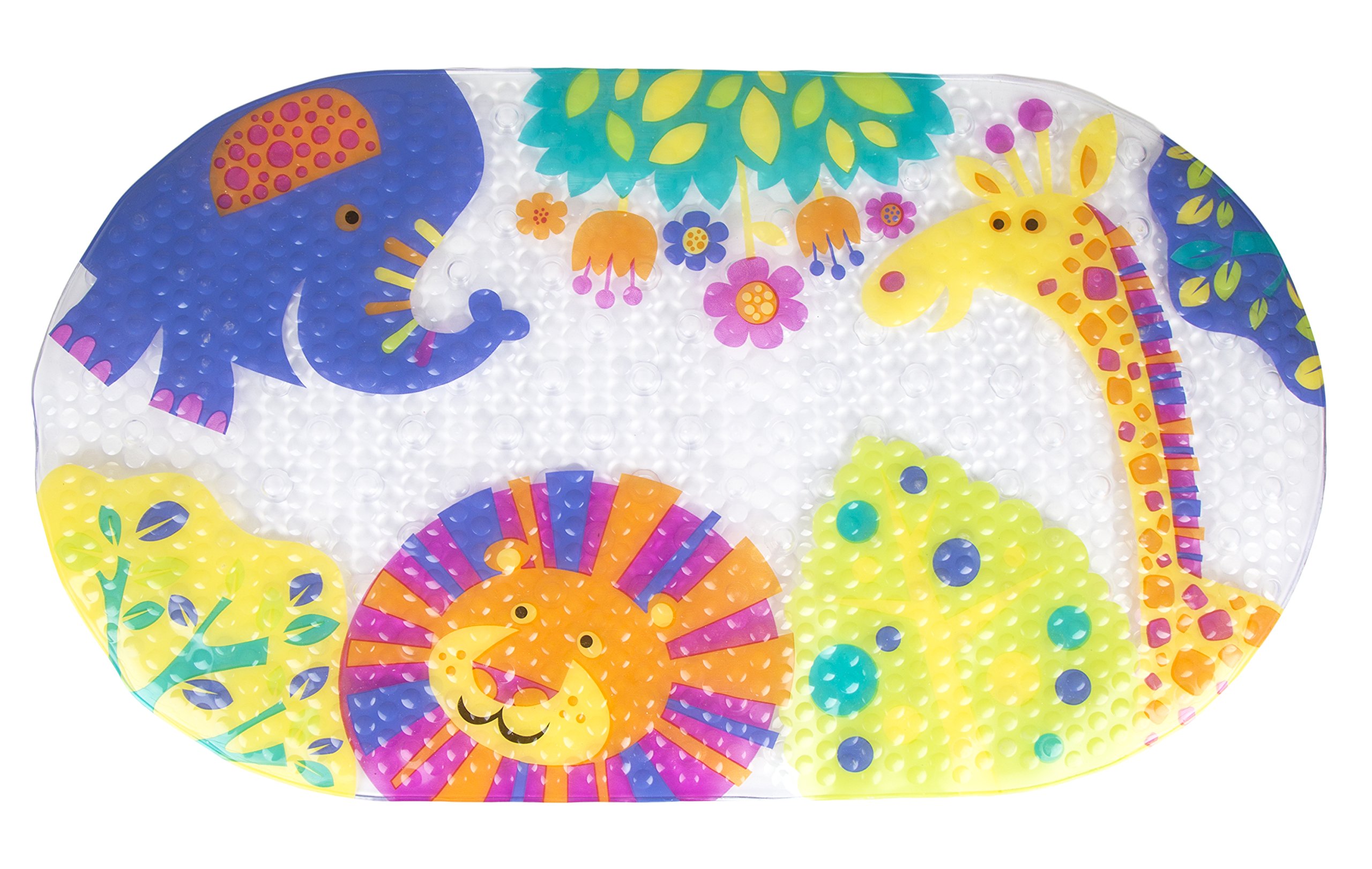 Ginsey Home Solutions Idea Factory Zoo Pals Non-Slip Bath Mat - 100% BPA, Latex, Phthalate & Lead Free - Easy to Clean & Comfortable for Kids' Bathroom Safety - Perfect for Nursery, Toddler Bath Time & Pet-Friendly Homes