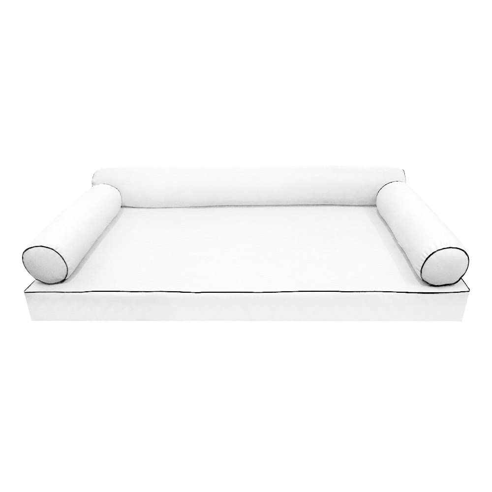 Style 6 Outdoor Daybed Mattress Bolster Pillow Slipcovers with Contrast Pipe Trim - Twin-XL Size (AD106) - Perfect for Patio, Poolside & Garden Furniture Cushion Protection