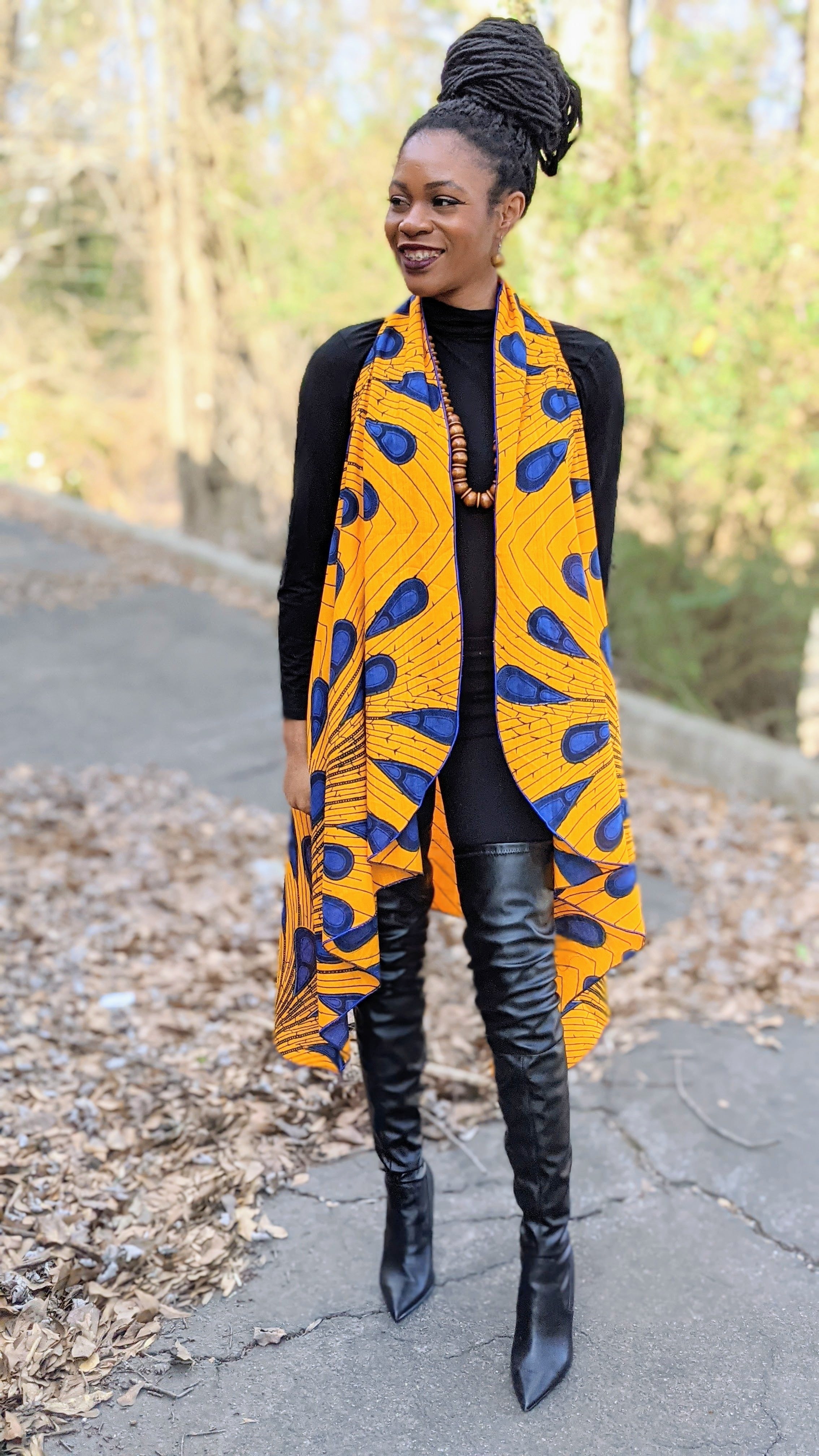 Ekaette Orange & Blue African Print Vest Shawl for Women - Stylish Wrap Scarf for Parties, Weddings & Cultural Events | DPP3816SH