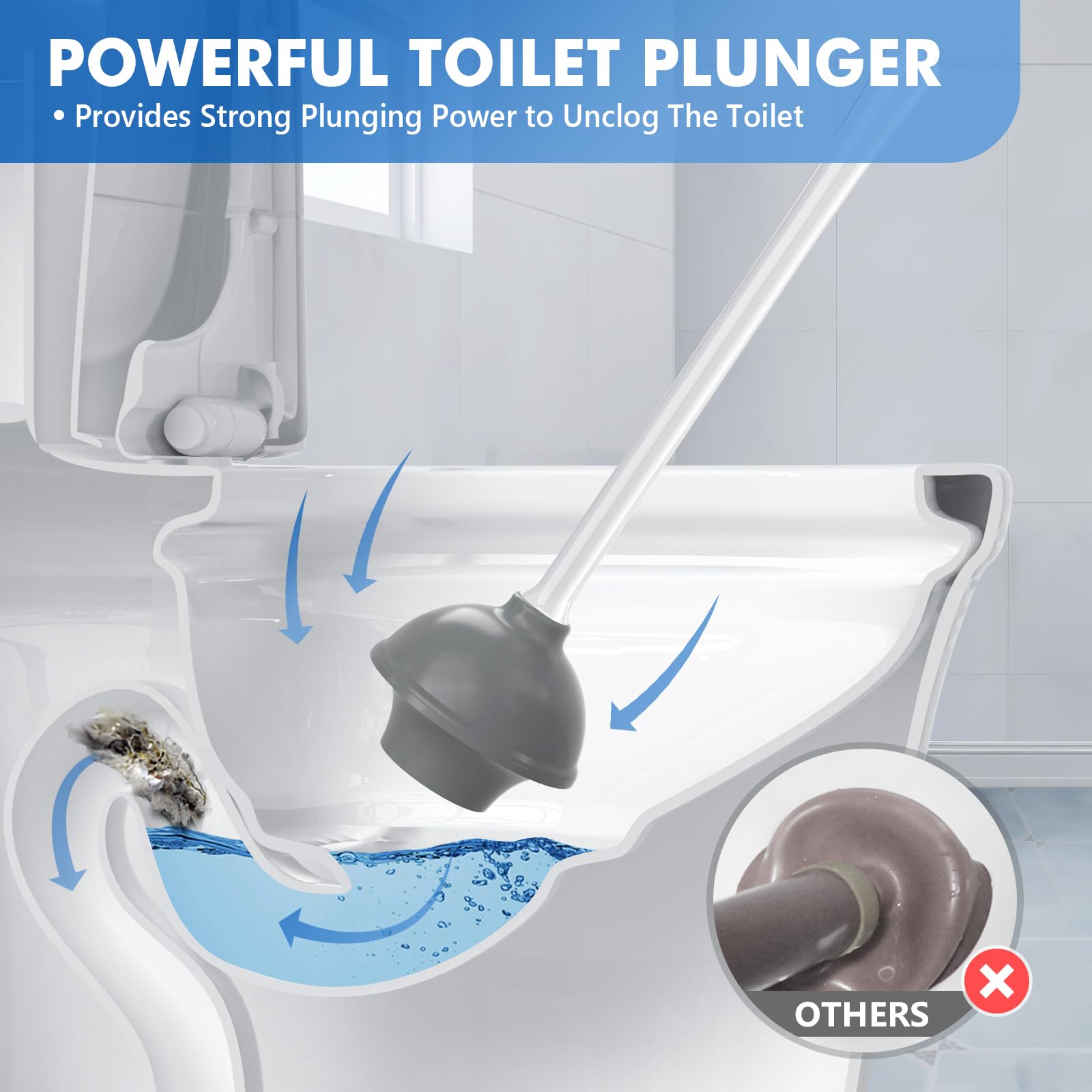 Heavy Duty Toilet Plunger and Brush Set with Ventilated Holder - 2-in-1 Bathroom Cleaning Combo for Clogged Drains & Sanitizing (White) - Perfect for Home, Apartment & RV Toilet Maintenance