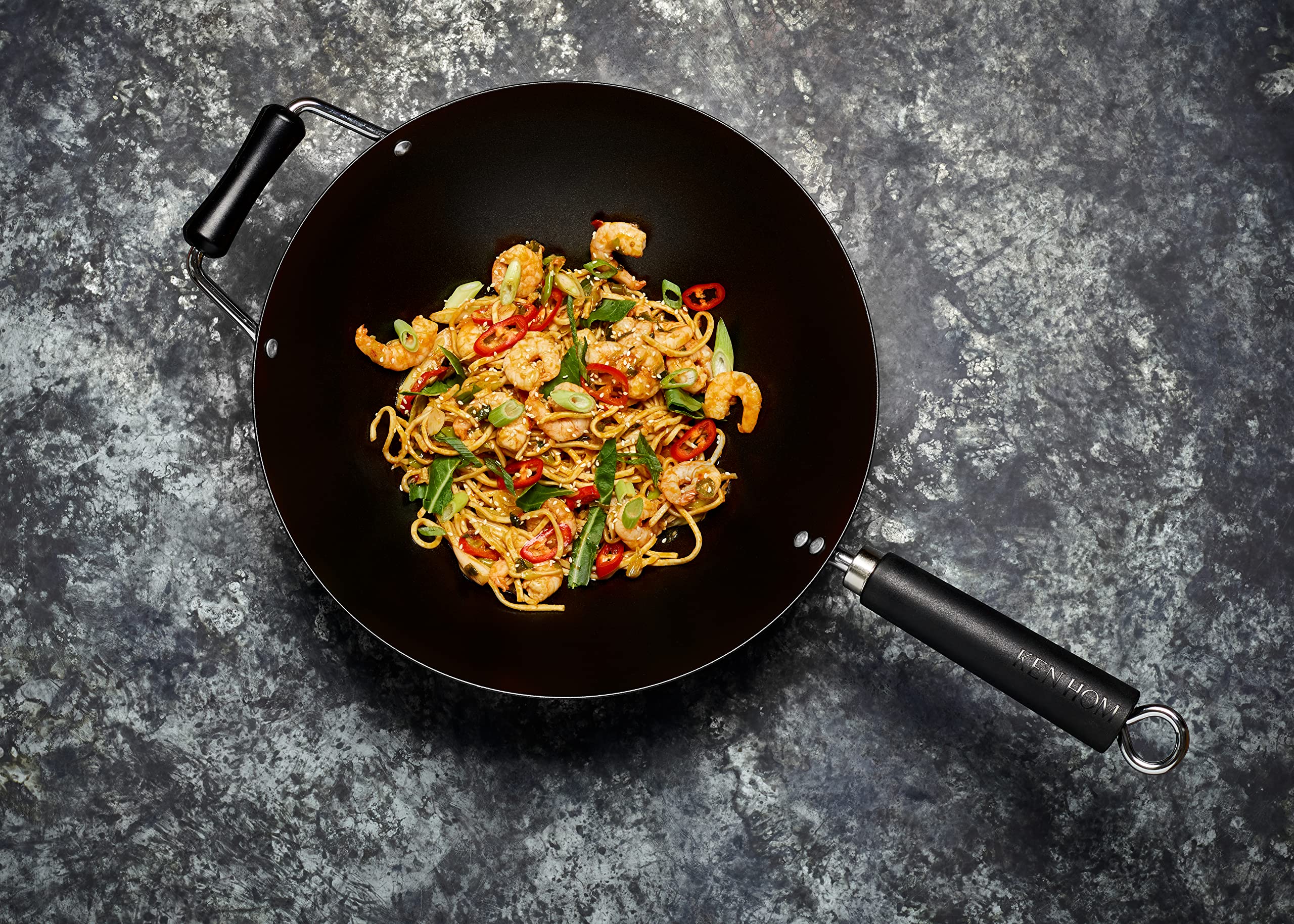 Ken Hom Carbon Steel Non-Stick Wok Pan - 31cm Induction Compatible, Dishwasher Safe, 5-Year Warranty - Perfect for Stir-Frying, Sautéing & Asian Cooking (Model KH431001)