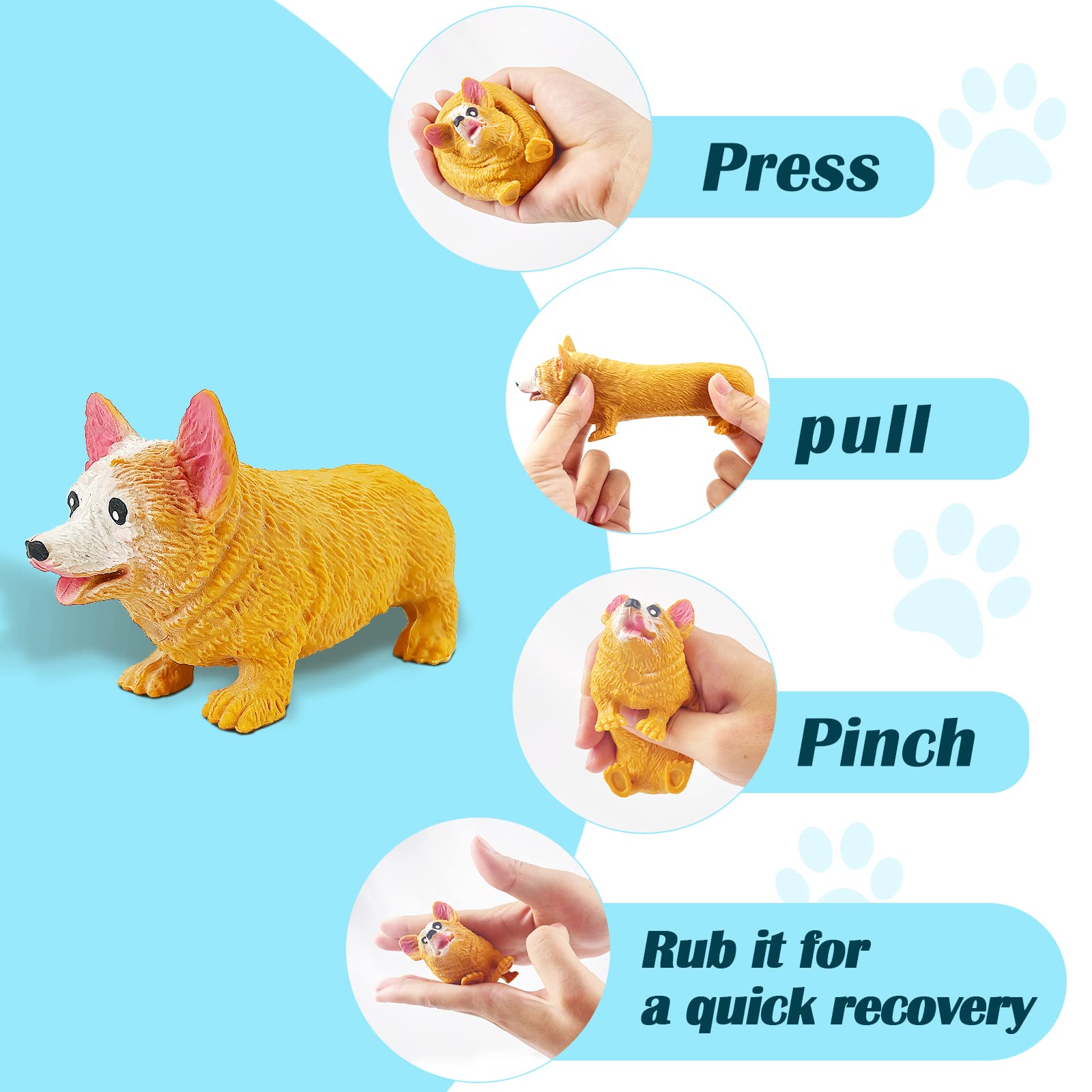 Corgi Dog Squishy Sand Filled Sensory Stress Relief Toy - Soft Squeeze Fidget Knead Toy for Kids & Adults - Perfect for Anxiety Relief, Party Favors & Sensory Play