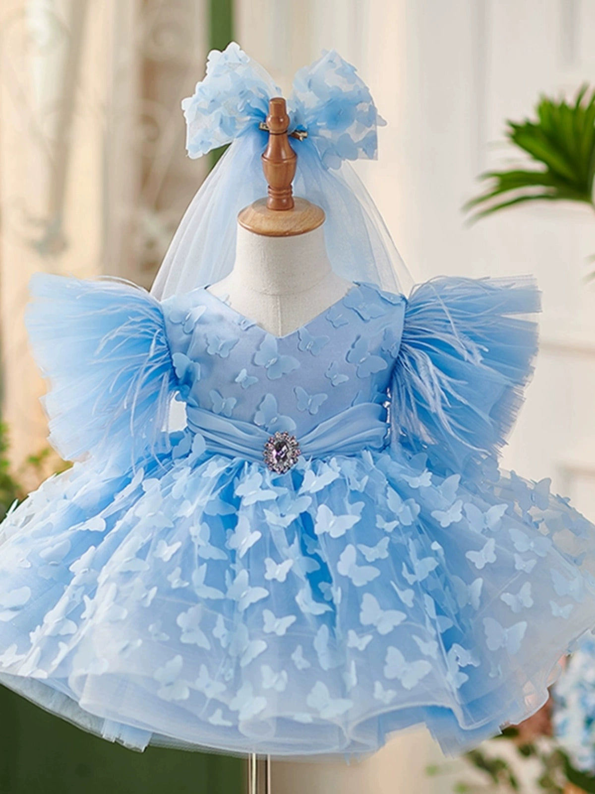 Adorable Blue Butterfly Pageant Dress for Toddler Girls - First Birthday Party Princess Gown | Perfect for Pageants, Photo Shoots & Special Occasions