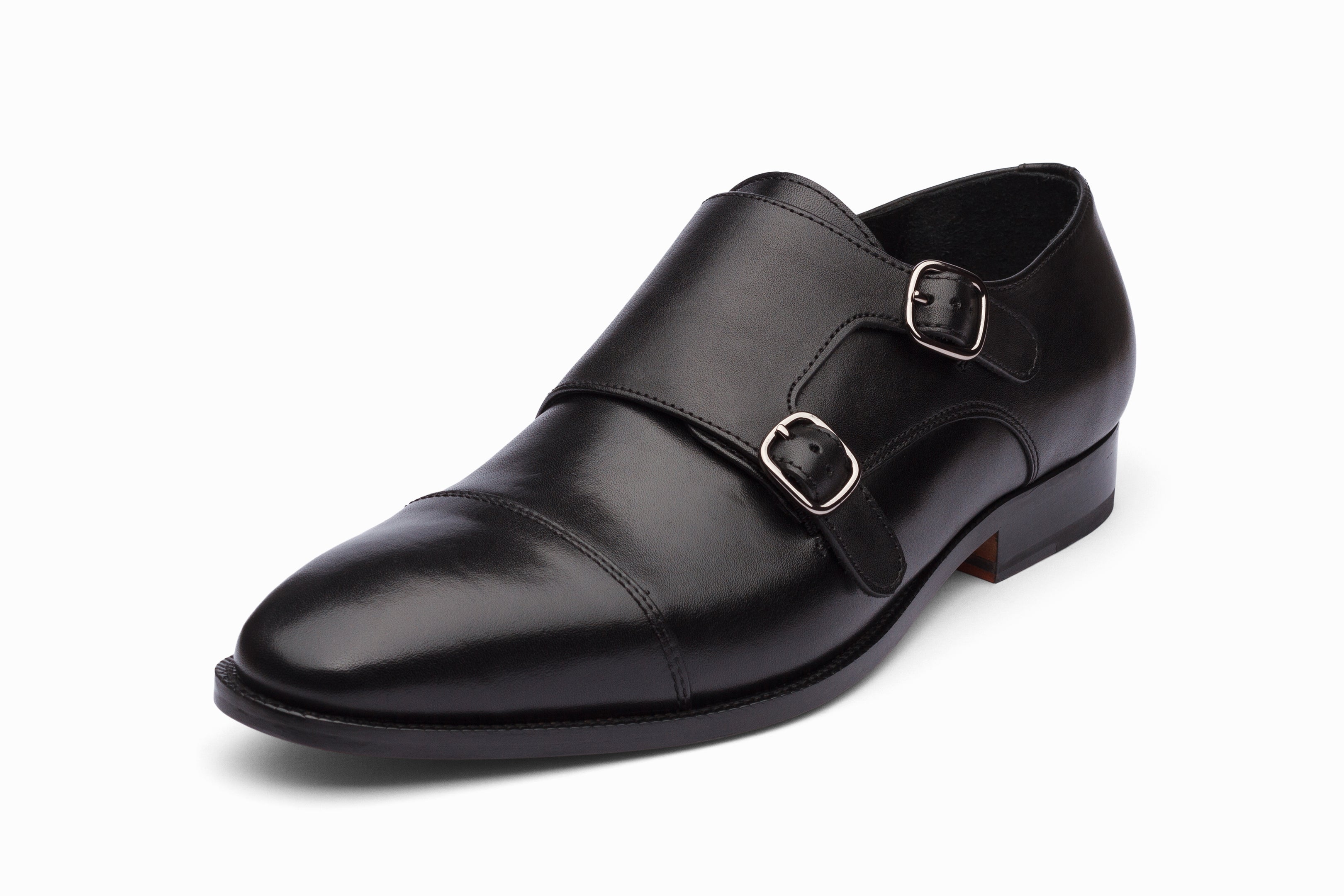 Men's Black Toecap Double Monk Strap Dress Shoes - Classic Formal & Business Attire for Office, Weddings & Special Occasions