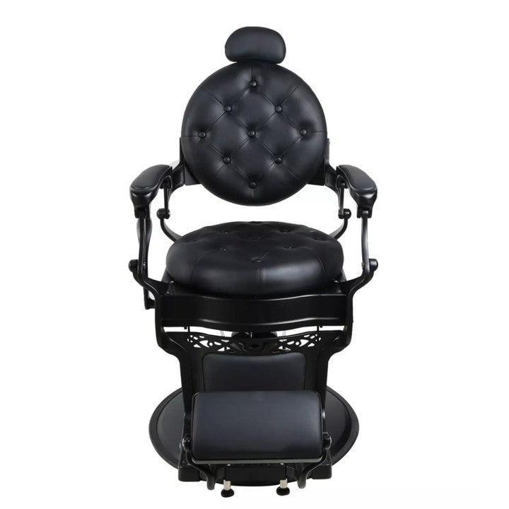 Premium Heavy Duty Antique Barber Chair - Gold/Matte Black Salon Styling Chair with Hydraulic Pump | Model 121951A | Professional Haircut & Shave Station for Barber Shops & Salons
