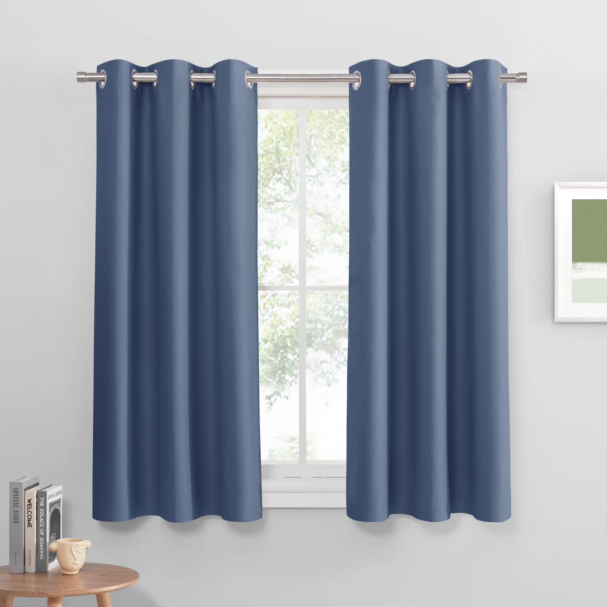 PONY DANCE Blackout Curtains with Grommet Top - 42x45 Inch Light Blocking Window Drapes for Bathroom, Living Room & Kitchen - 2 Panels Blue Haze - Privacy Protection & Room Darkening for Better Sleep & Home Decor