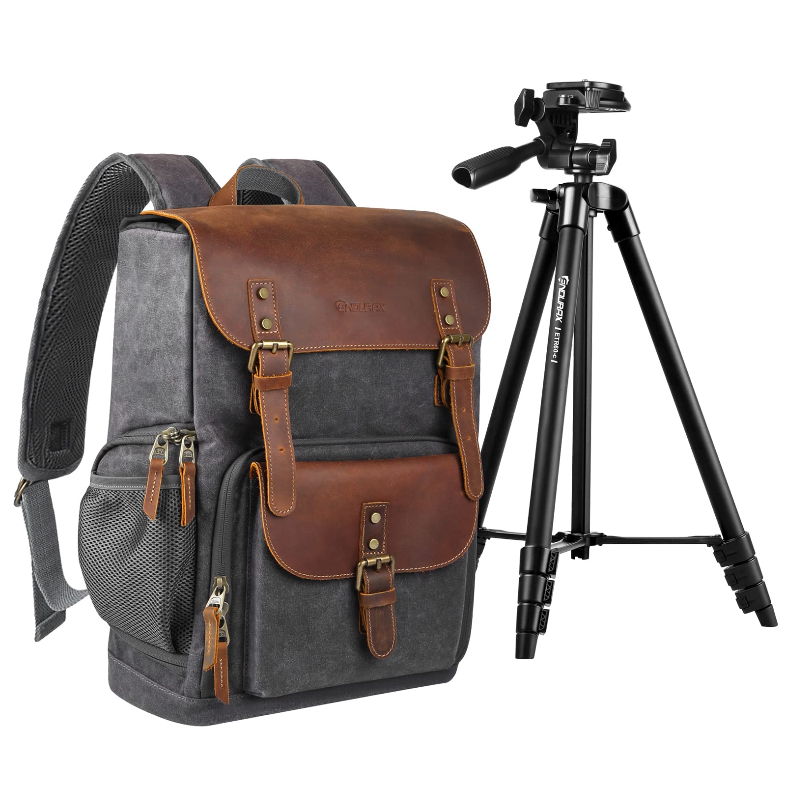 Endurax 60-Inch Lightweight Aluminum Travel Tripod with Wireless Remote, Universal Phone & Tablet Mount, Carry Bag & Genuine Leather Camera Backpack - Perfect for Travel Photography, Vlogging, and Outdoor Adventures