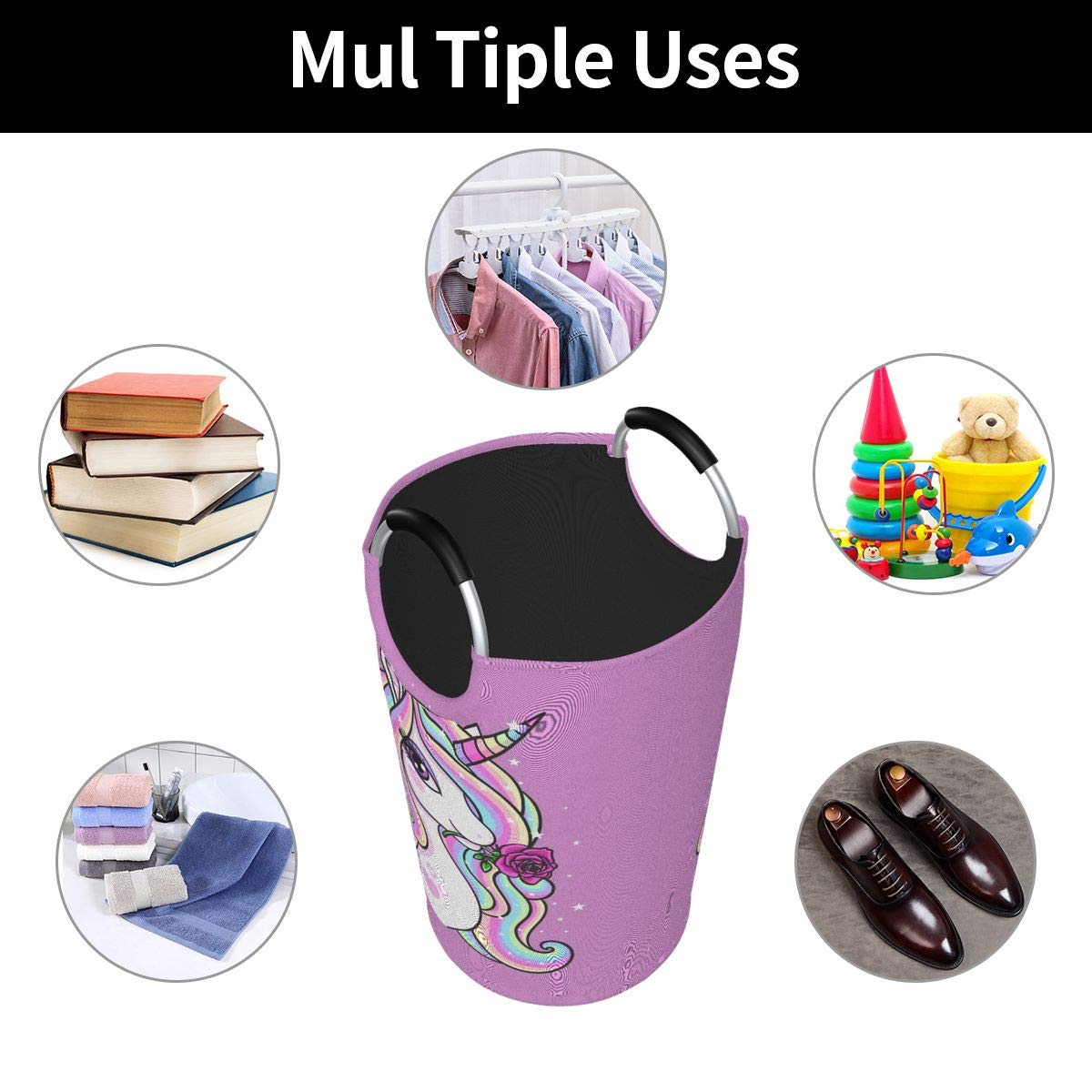 **Dujiea 82L X-Large Collapsible Laundry Basket with Aluminum Handles - Tall Rose Unicorn Design for Kids, Dorm Room & Home Storage | Perfect for Laundry, Toys & Clutter Organization**