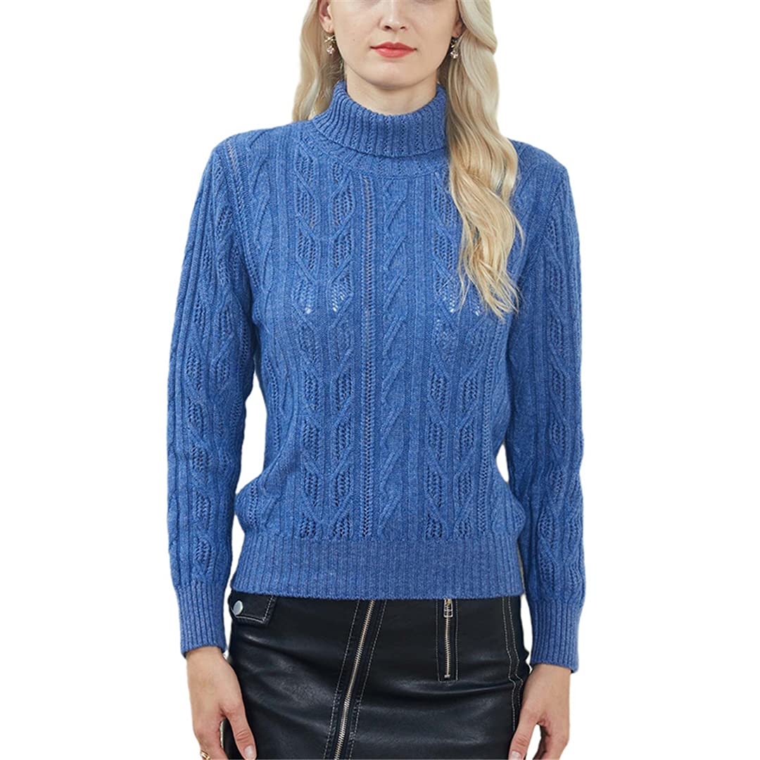 Women's 100% Cashmere Sweater - Warm Long Sleeve Turtleneck Pullover Knit Jumper for Autumn/Winter | Beige & White | XXL | Cozy Office Wear & Casual Outfits