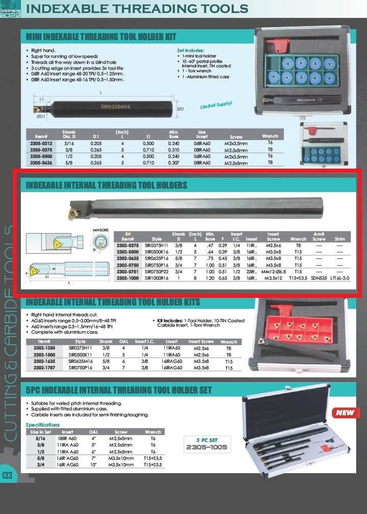 HHIP 2302-1000 1000R16 Internal Indexable Threading Tool Holder for CNC Lathe Machining - Perfect for Precision Thread Cutting in Metalworking Applications