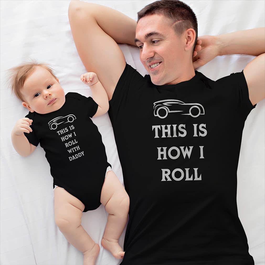 Father and Baby Matching Outfits - Cute Dad & Child French Fry Printed Cotton T-Shirts (Black, Dad Medium & Baby 12 Months) | Fun Family Outfits for Father's Day, Casual Wear, Photo Shoots