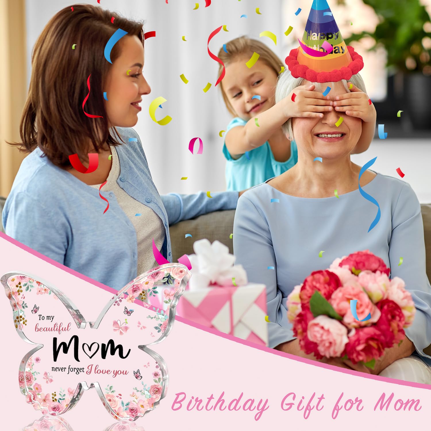Personalized Acrylic Butterfly Engraved Plaque - 3.9×3.0×0.4 Inch Thoughtful Birthday/Christmas Gift for Mom from Daughter or Son | Perfect for Mother's Day, Anniversary & Home Decor
