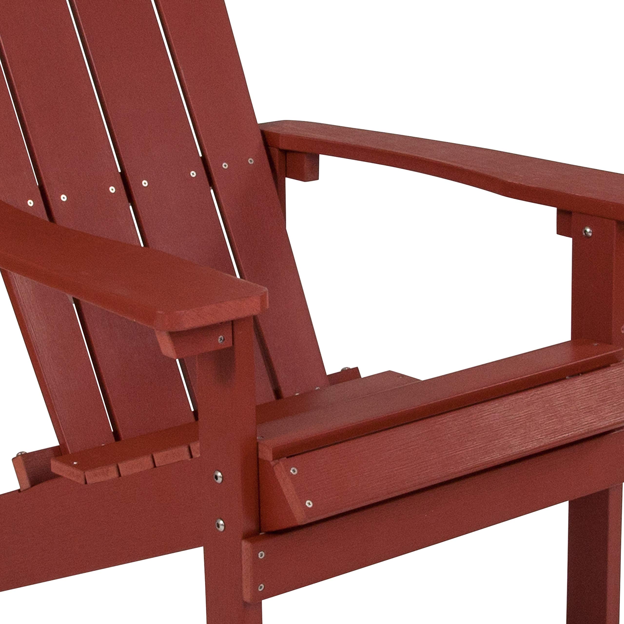 Flash Furniture Charlestown Commercial Grade Indoor/Outdoor Adirondack Chair - Weather Resistant Durable Poly Resin Deck & Patio Seating in Red - Perfect for Backyard, Poolside & Garden Relaxation