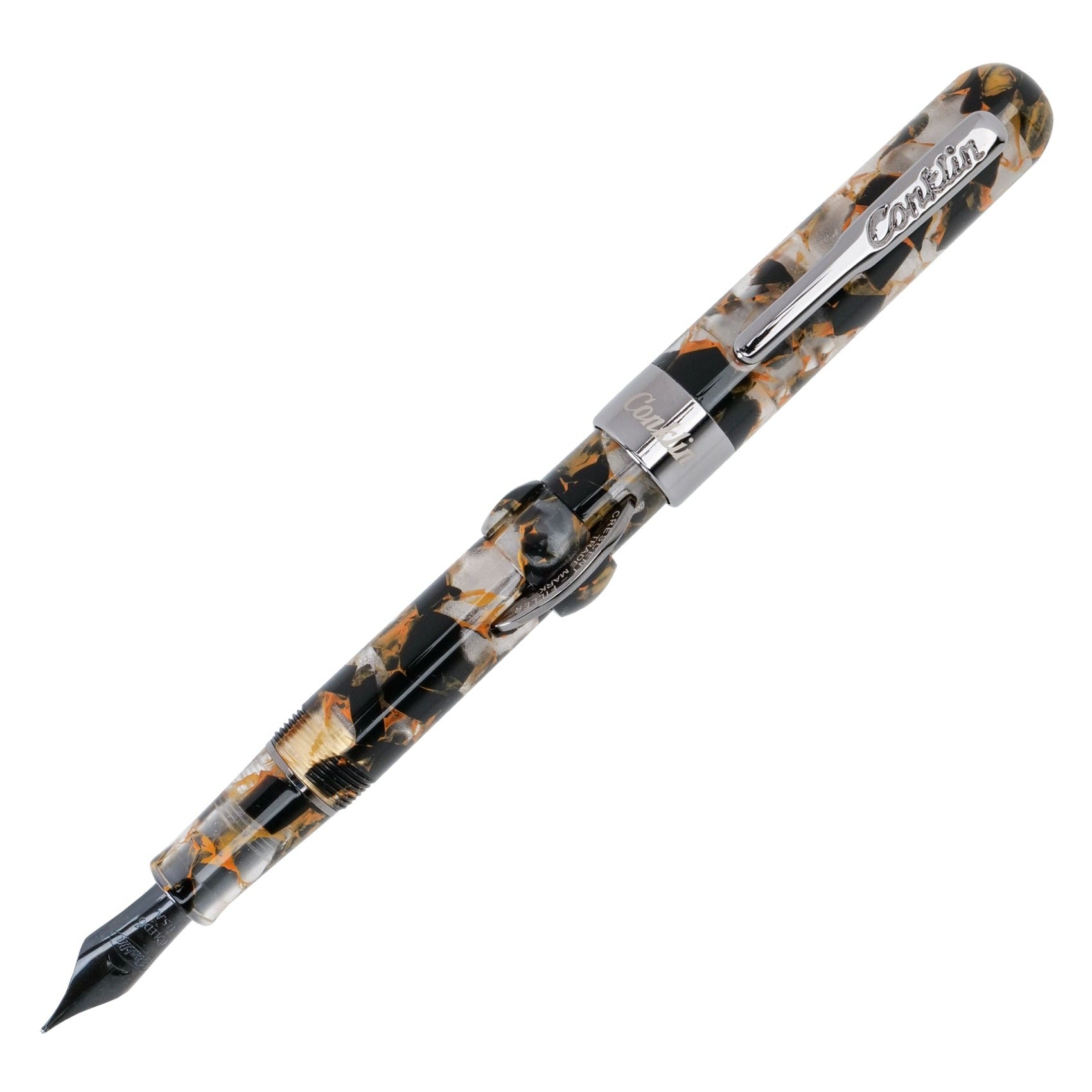 Conklin Mark Twain Crescent Filler Fountain Pen - Orange Medley Fine Nib Luxury Writing Instrument for Calligraphy, Journaling & Gift Giving