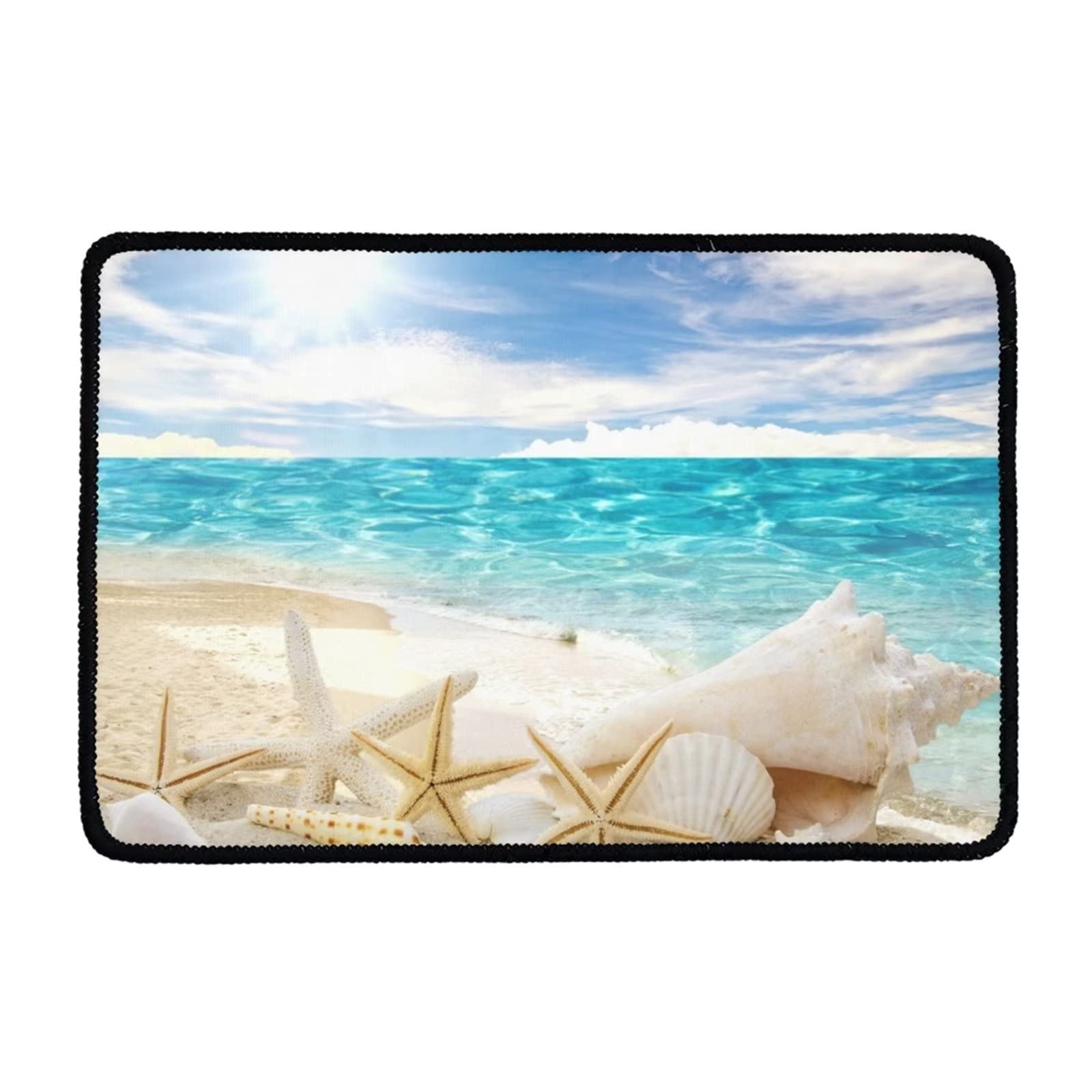 Belidome Sea Beach Doormat - Non-Slip Welcome Floor Mat with Starfish & Seashells Print for Home, Kitchen, Bathroom Decor - Absorbent & Durable Outdoor/Indoor Rug - Perfect for Beach House, Poolside & Coastal Decor