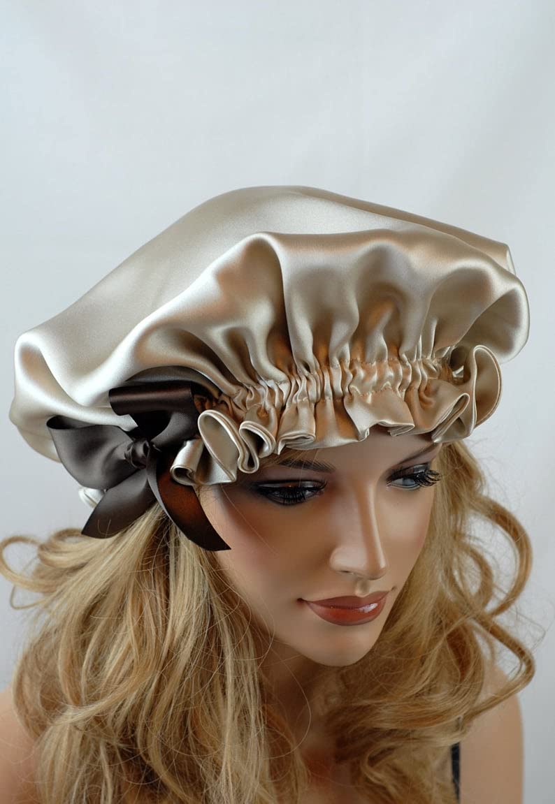 VIYANSHI Adjustable Satin Sleep Cap Hair Bonnet - Double Layered Reversible for Women - Protective Sleep Hairstyles (Gold) - Perfect for Nighttime Hair Care & Travel
