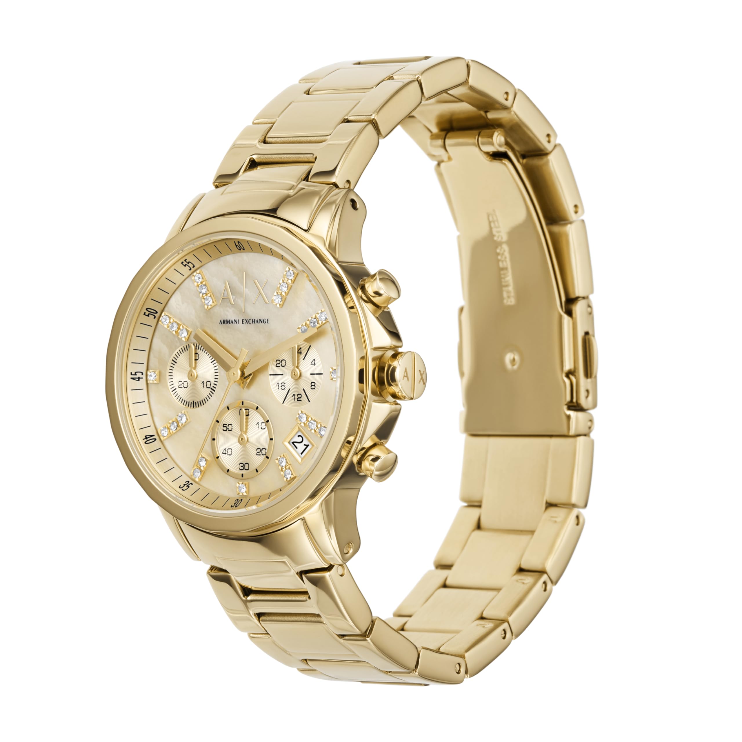 Armani Exchange Women's Chronograph Watch | Stainless Steel or Leather Band | Fashion Accessory for Work, Party & Everyday Wear