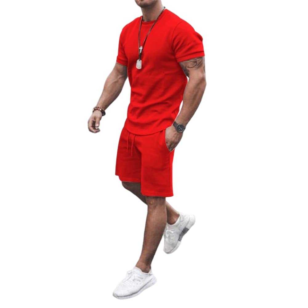 WFIAOUESS 男士2件套短裤套装，夏季运动休闲两件套，透气舒适男式运动服，适合健身、跑步、户外活动