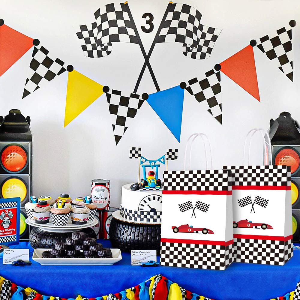 16 PCS Racing Car Party Favor Bags - Birthday Party Supplies & Decorations for Kids, Goody Treat Candy Bags for Racing Car Themed Birthday, Baby Shower, School Events and Classroom Rewards