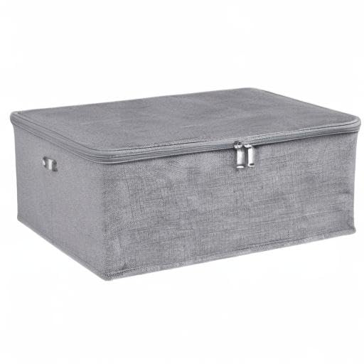 ANMINY 3-Piece Foldable Storage Bins with Zipper Lid & Handles - PP Plastic Board & Cotton Linen Fabric Organizer Boxes for Closet, Clothes, Home (Gray, Small) | Perfect for Bedroom, Nursery & Office Organization
