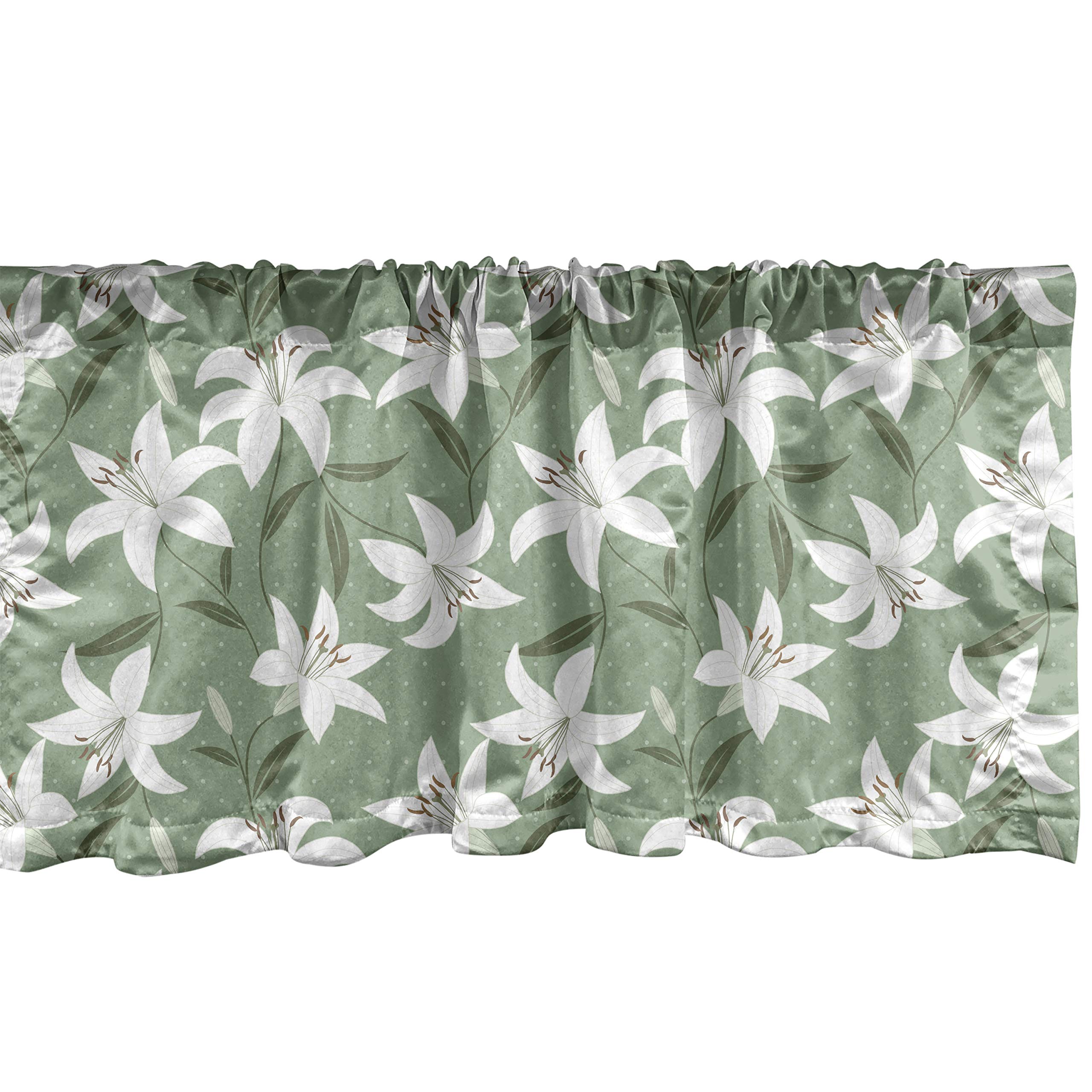 Ambesonne Romantic Window Valance - Lilly Bouquet Valentine's Day Floral Curtain with Polka Dot Backdrop, 54x12 Inch Kitchen & Bedroom Decor, Rod Pocket Design in Pistachio Green & White - Perfect for Valentine's Decor, Bridal Shower, Nursery & Cozy Home Decor