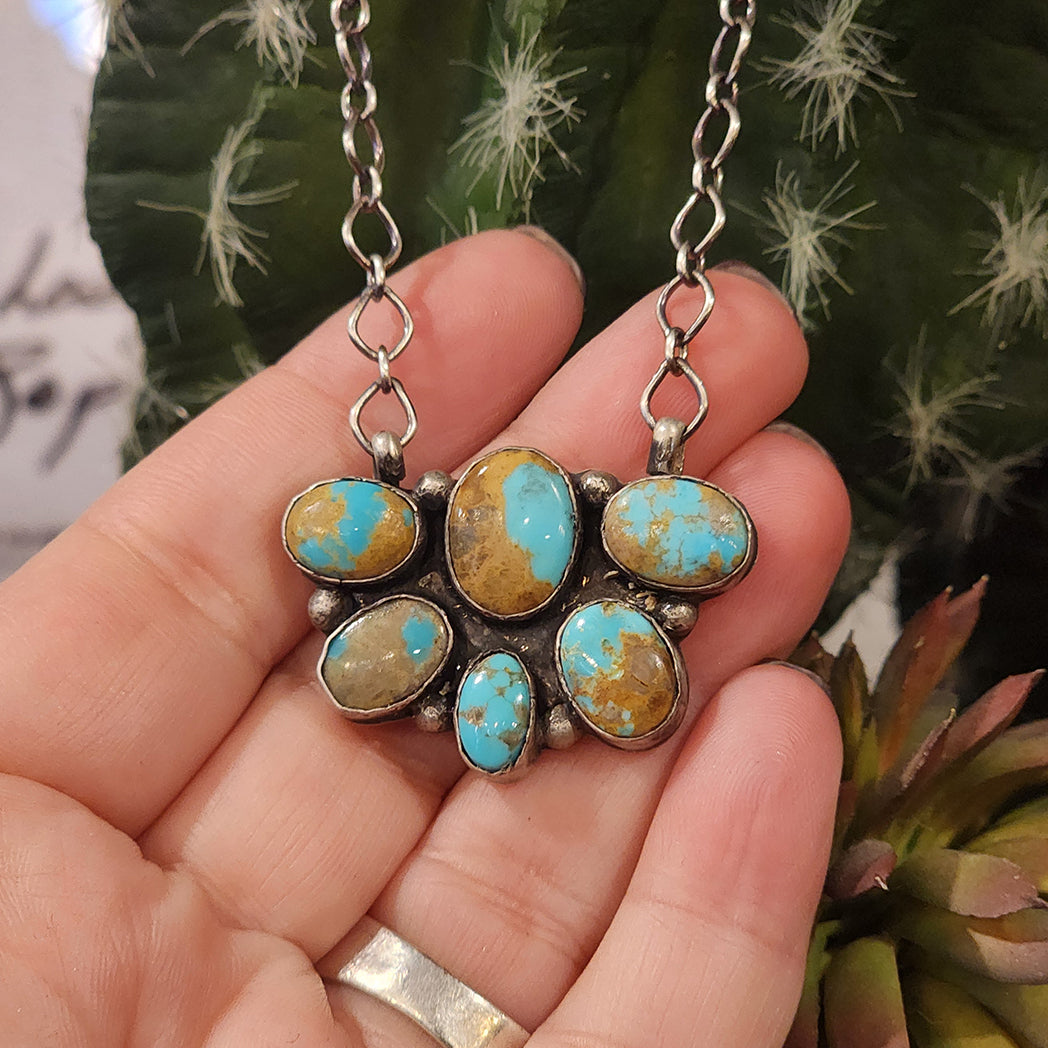 Victoria Kingman Turquoise Cluster Necklace - Handmade Southwest Jewelry for Women | Boho Chic Statement Piece for Festivals, Weddings & Everyday Wear
