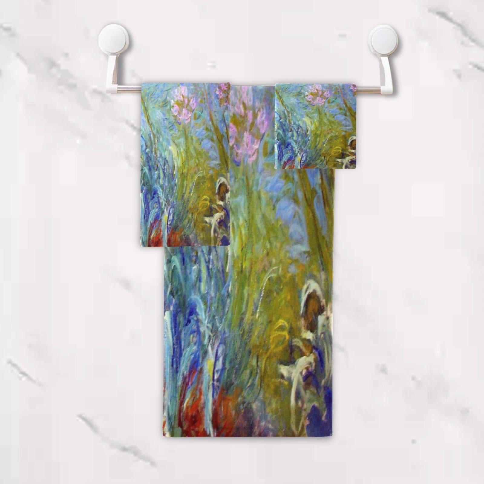 ALAZA Monet Painting03 Luxury Bath Towel Set - 3-Piece Decorative Towel Set Includes 1 Bath Towel, 1 Hand Towel & 1 Washcloth - Ultra Soft Absorbent Towels for Bathroom, Hotel, Gym, Yoga & Spa - Perfect for Home Decor, Guest Towels & Self Care
