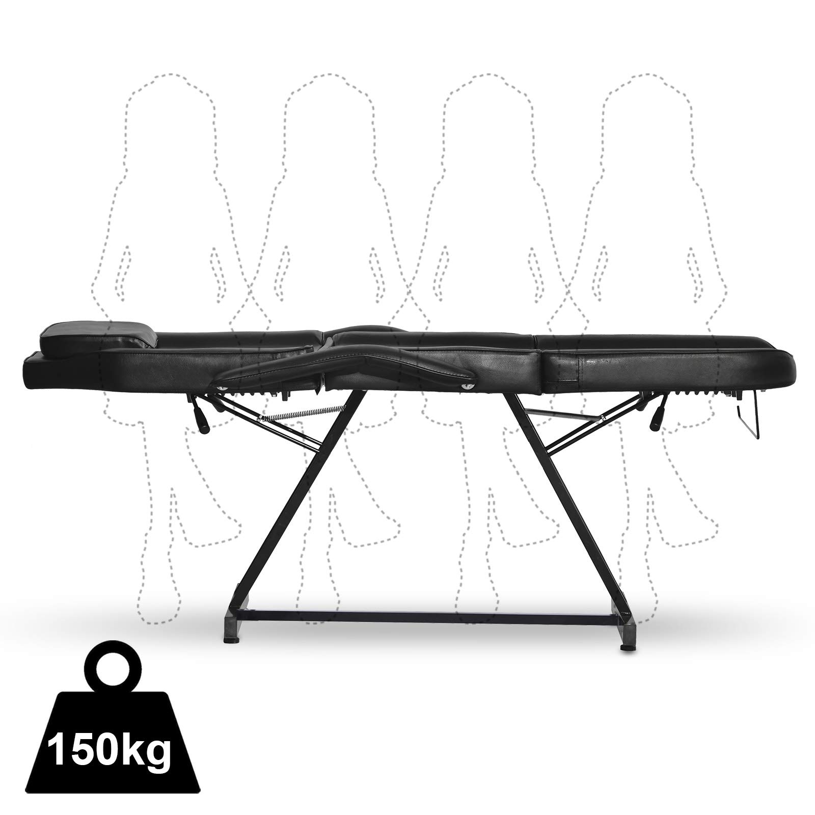 Professional 3-Section Folding Massage Table - Adjustable Tattoo Bed & Facial Chair for Estheticians - 73 Inch Portable Spa Table (Black) - Perfect for Massage Therapy, Tattoo Parlors & Beauty Salons