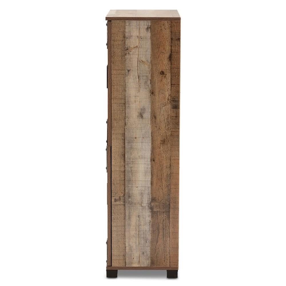 BOWERY HILL Rustic Brown 4-Door Wooden Shoe Storage Cabinet - Organize Entryway, Closet & Bedroom Shoes | Space Saving Shoe Rack for Home & Office