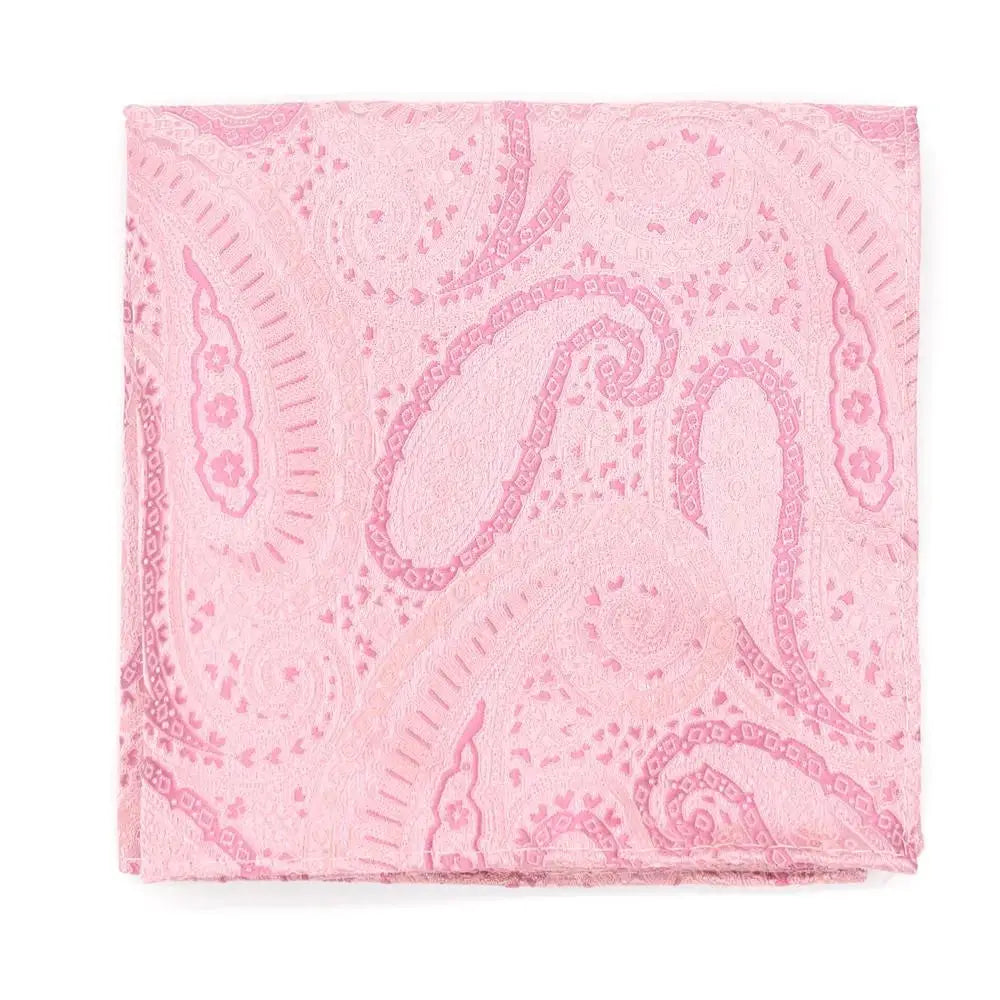 L.A. Smith Rose Large Paisley Tie and Pocket Square Set - Elegant Silk Necktie & Hankie for Weddings, Business & Formal Occasions