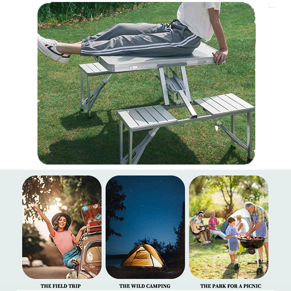 Portable Folding Camping Picnic Table Set - Lightweight Aluminum Alloy Outdoor Dining Table with 4 Chairs for Camping, BBQ, Beach, Garden & Patio | Perfect for Outdoor Adventures, Picnics, Tailgating & Backyard Parties