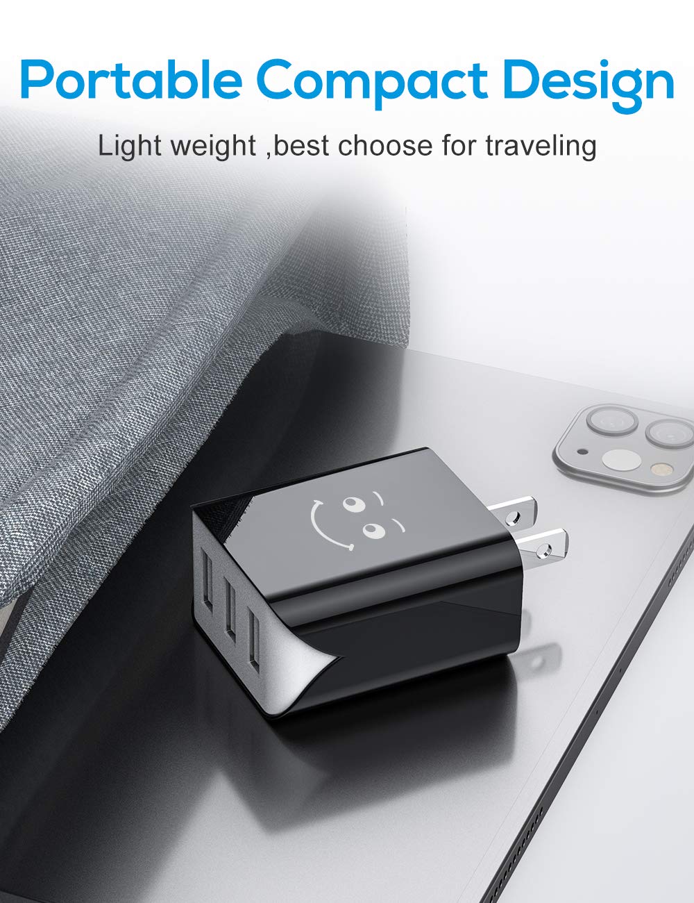 3-Pack Fast USB Wall Charger Block 3.1A 3-Port UL Certified - Compatible with iPhone 14/13/12/11/X/8/7, iPad, Samsung Galaxy/Note - Perfect for Home, Office & Travel Charging Multiple Devices Simultaneously