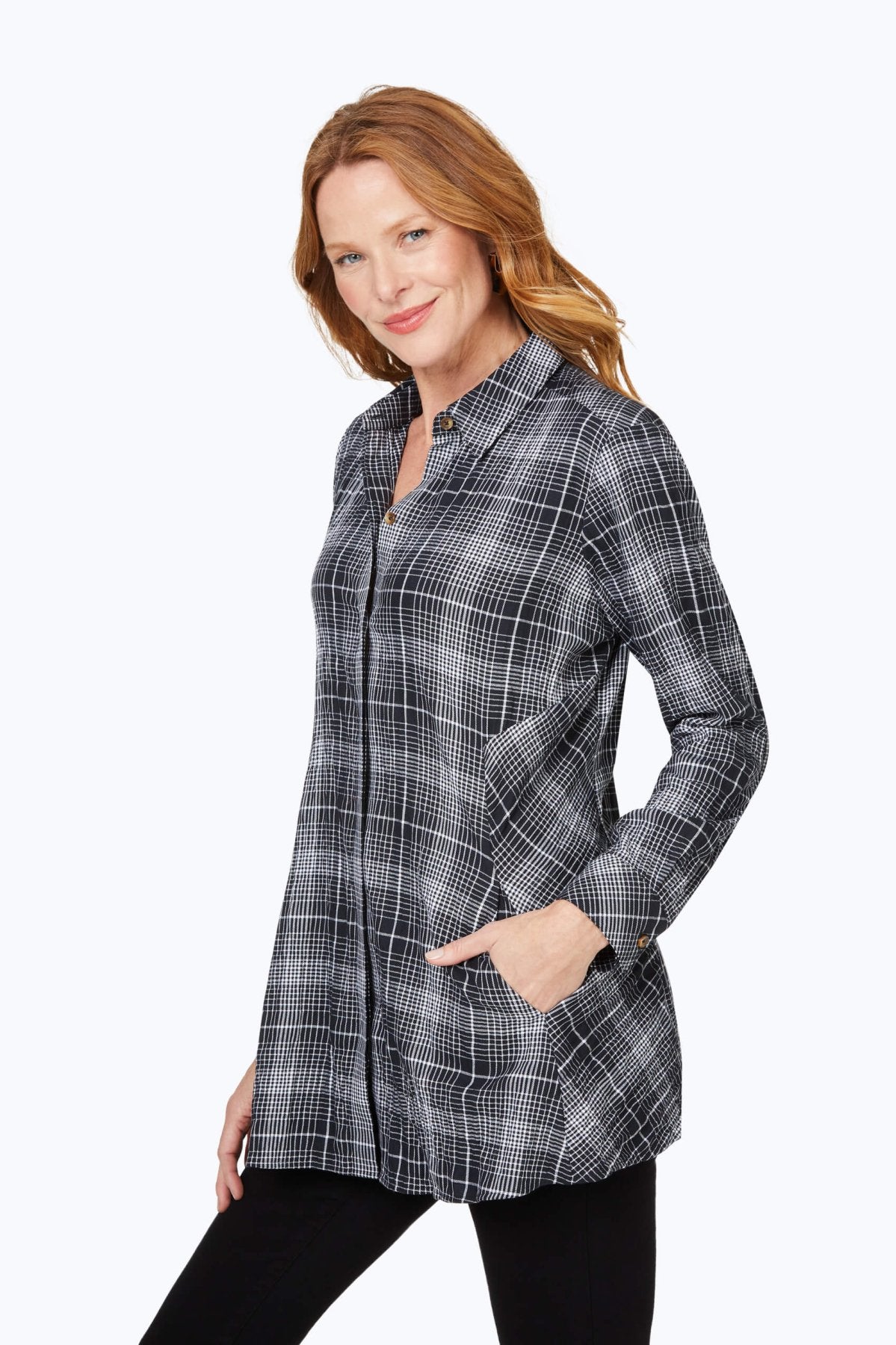 Stylish Cici Plaid Long Sleeve Tunic Top for Women - Perfect for Fall Fashion, Office Wear & Casual Outings