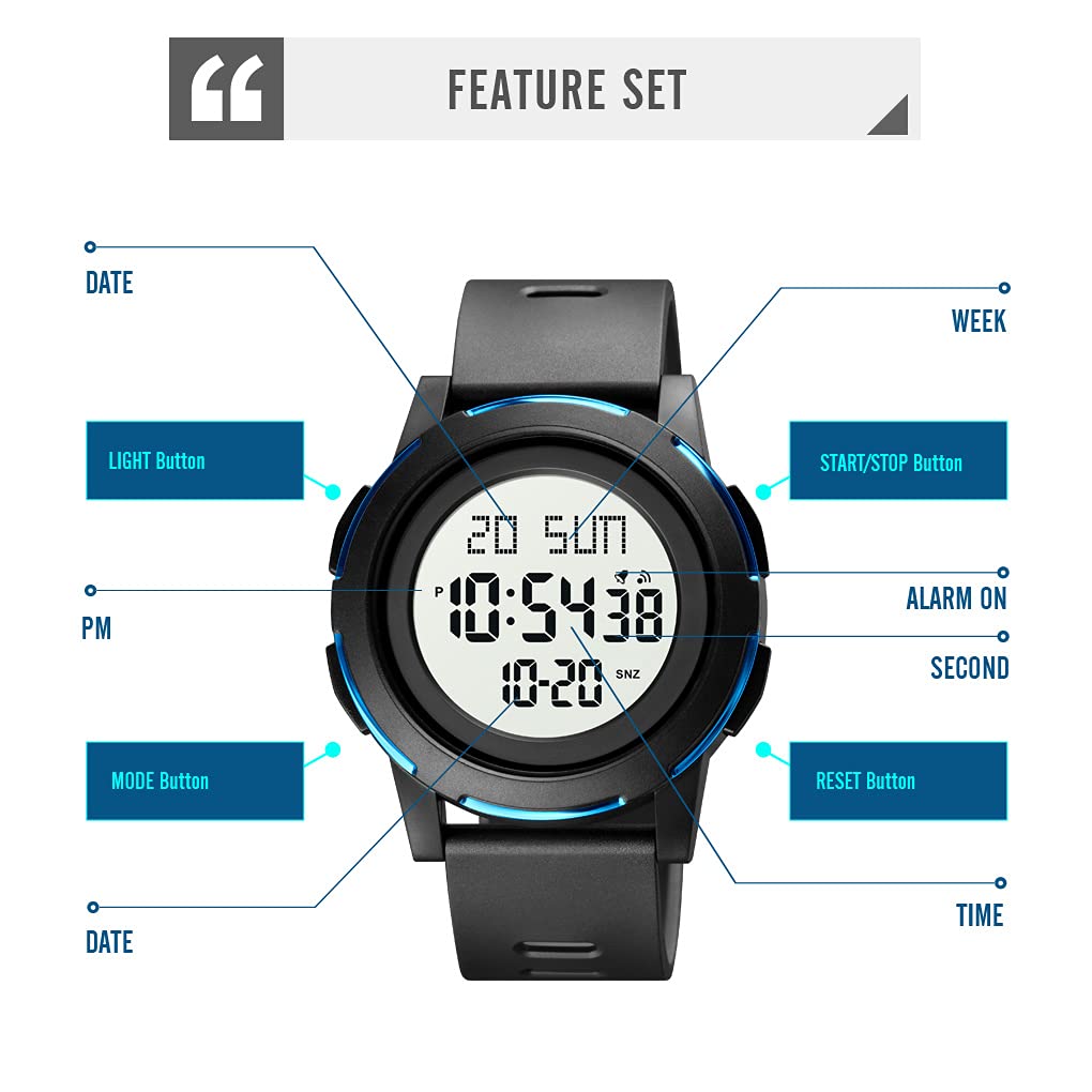 **Gosasa Men's and Women's Digital Sports Watch - Waterproof Silicone Strap, LED Display, Casual & Student Watch (Black/Blue) - Perfect for Running, Gym & Everyday Wear**