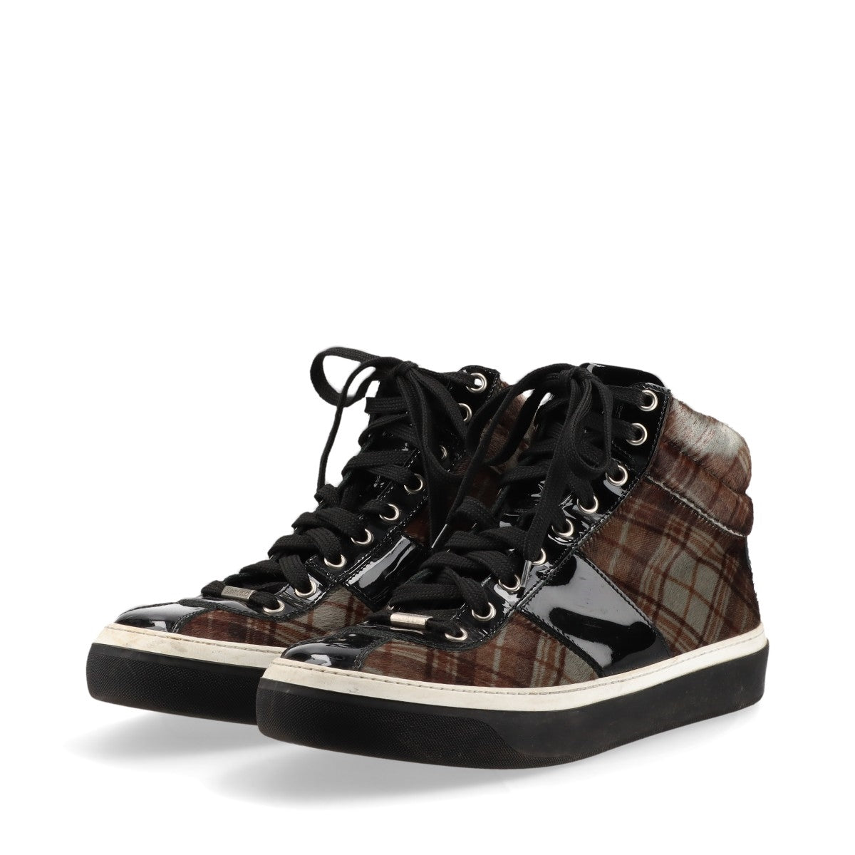 Jimmy Choo Check Fabric High Top Sneakers for Women - Black & Brown Casual Shoes | Fashion Sneakers for Streetwear, Work & Everyday Outfits