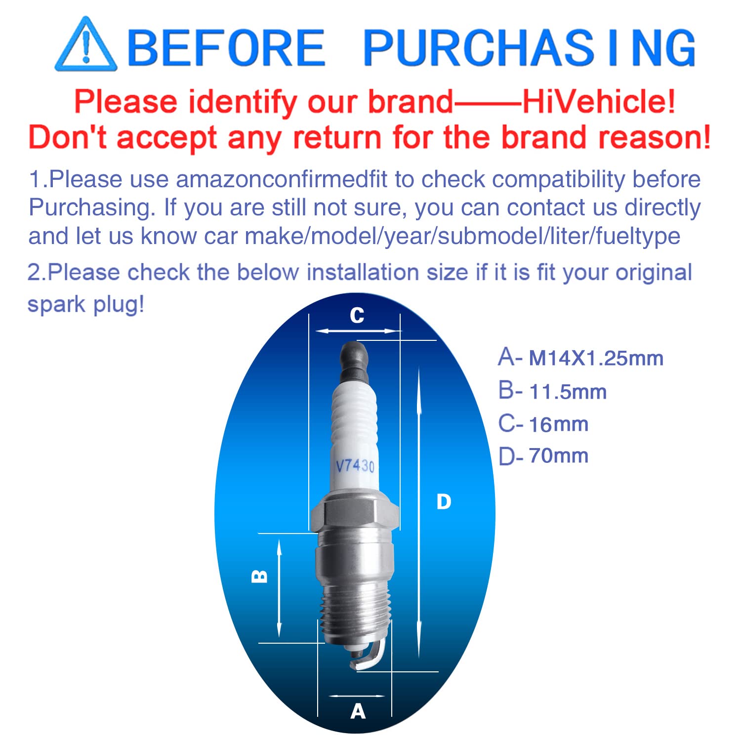 V7430 Spark Plugs - 6 Pack Replacement for #2771 UR5 | Compatible with Cars, Trucks & SUVs | High Performance Ignition Parts for Smooth Engine Operation