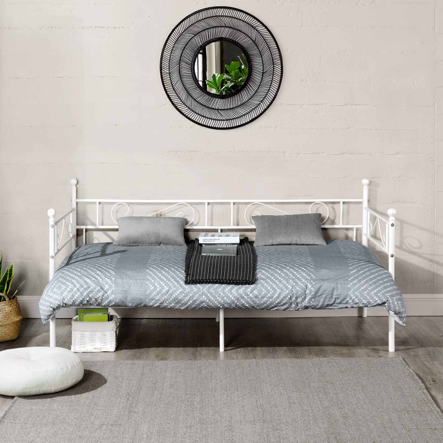 White Metal Daybed Twin Size - No Box Spring Needed, Multi-Functional Sofa Bed Frame for Living Room, Guest Room & Small Spaces - Sturdy Metal Bed Frame with Modern Design