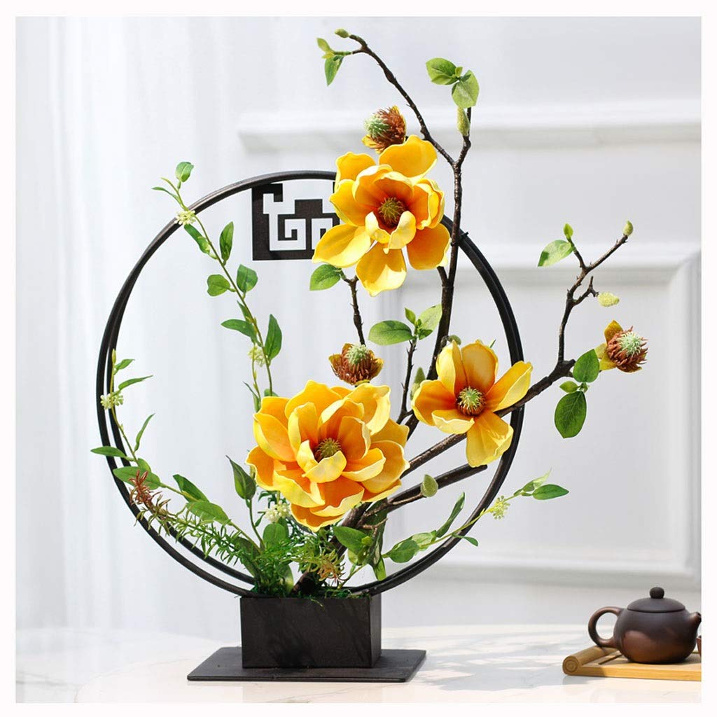 Fevilady Artificial Magnolia Flowers in Vase - Realistic Fake Flower Bouquet for Home, Office, Wedding Decor - Elegant Table Centerpiece for Parties, Dining Room & Living Room Decoration (Color C)