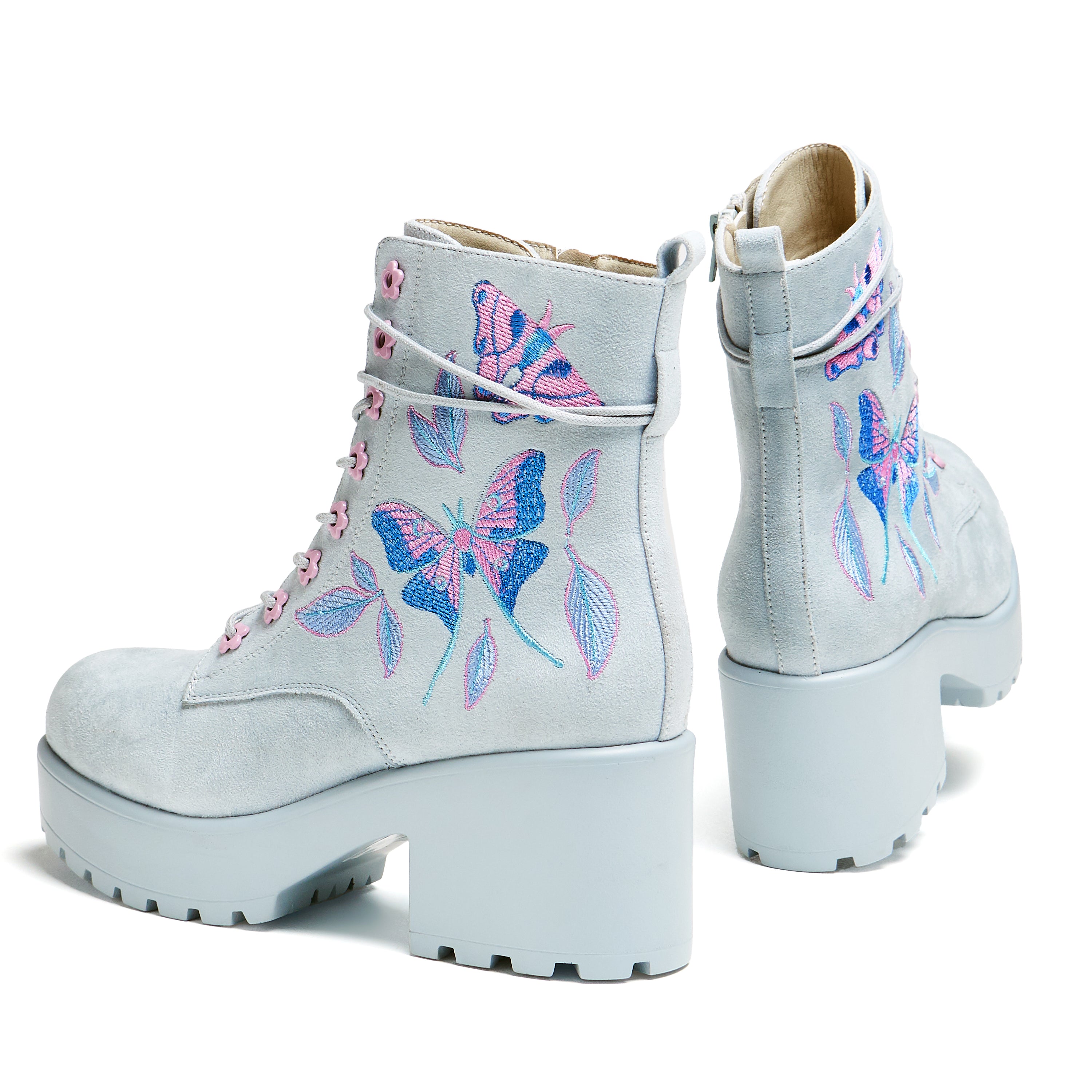 Butterfly Dune Suede Platform Military Boots for Women - Blue Combat Ankle Boots | Fashionable & Comfortable for Outdoor, Streetwear & Fall Winter Style