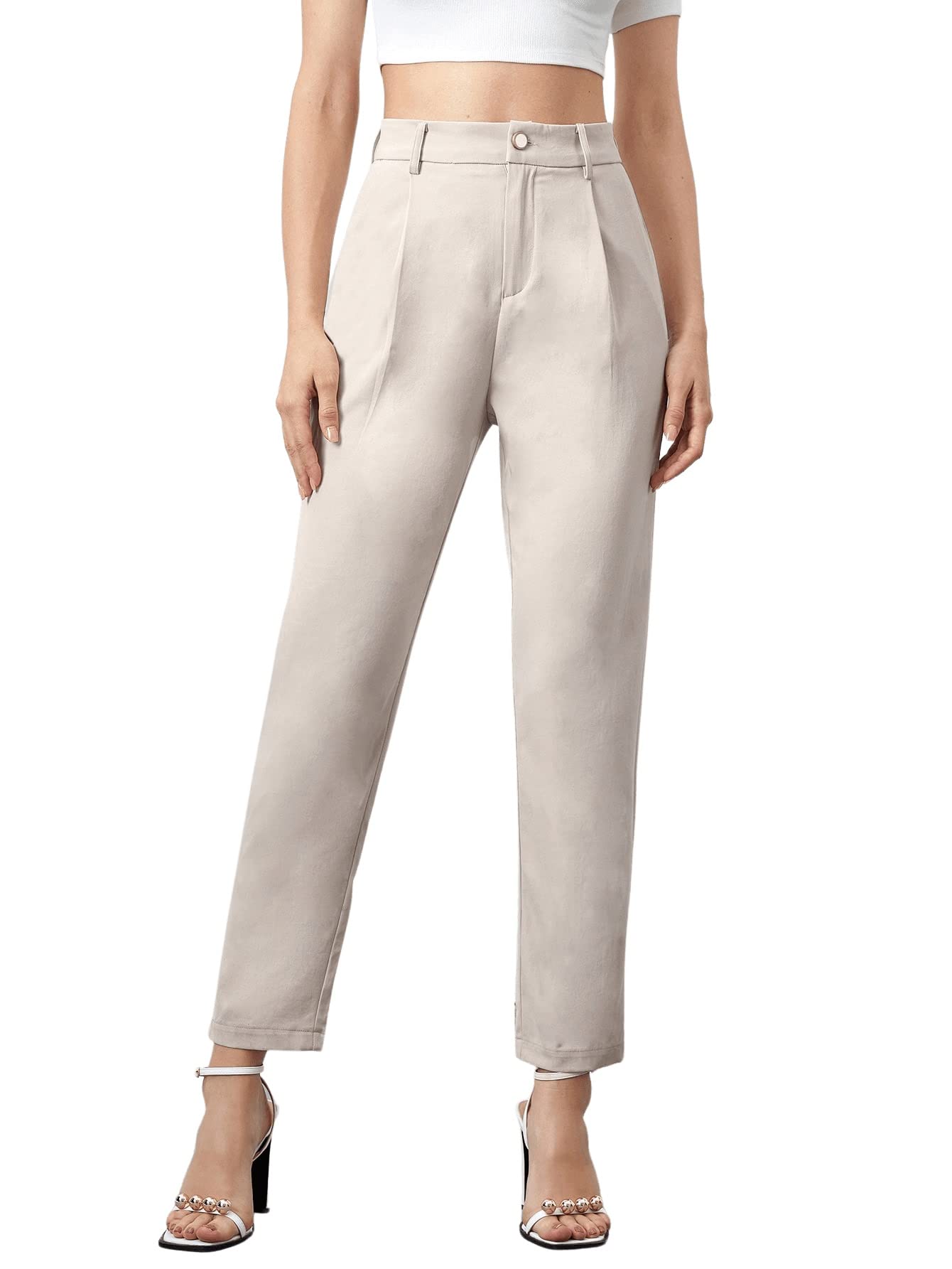 SweatyRocks Women's High Waist Pleated Dress Pants - Elegant Office Trousers with Straight Leg Fit | Perfect for Business Casual, Workwear & Professional Outfits