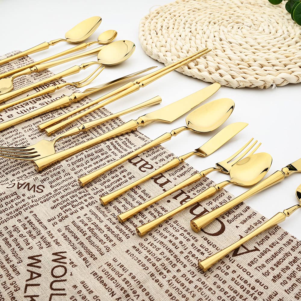 Premium Stainless Steel Dinner & Butter Knives Set of 4 - Mirror Polished Gold Table Knives for Steak, Dessert & Fine Dining - Heavy Duty 8.86