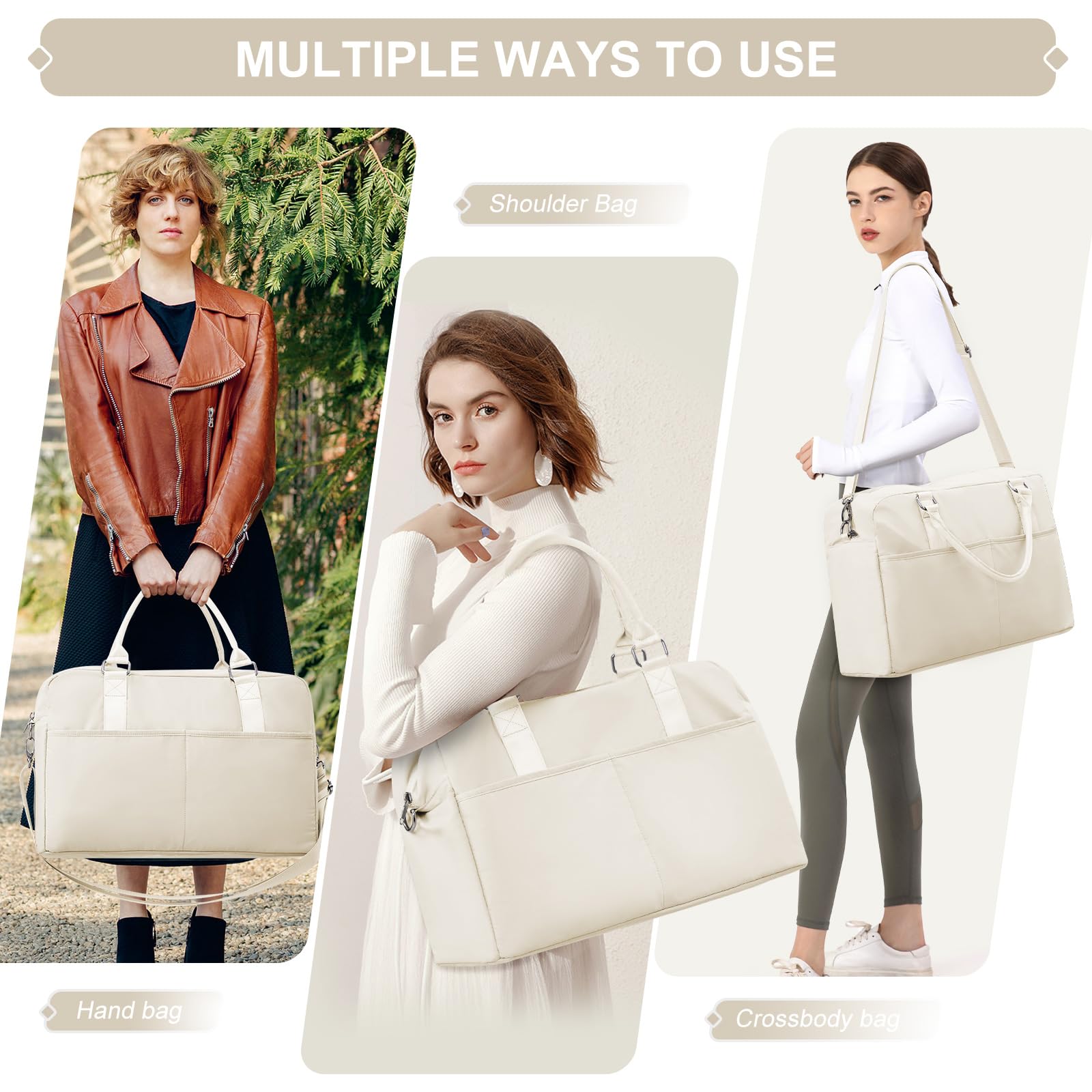 Stylish Weekender Bag for Women - Spacious Travel & Overnight Duffel with Wet Pocket & Trolley Sleeve - Perfect Carry-On Gym Bag for Sports, Workouts & Weekend Getaways